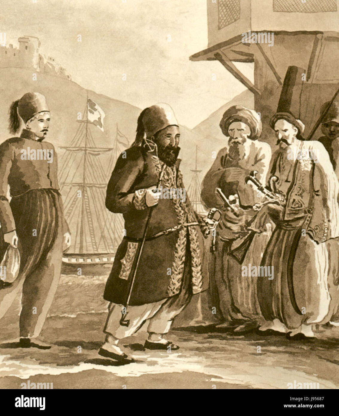 L'illustrazione di Peytier Ibrahim Pasha nella battaglia di Navarino del 1828 raffigura un momento significativo durante la guerra d'indipendenza greca. La battaglia, tra l'Impero ottomano e le potenze alleate, giocò un ruolo cruciale nell'indipendenza della Grecia. Foto Stock