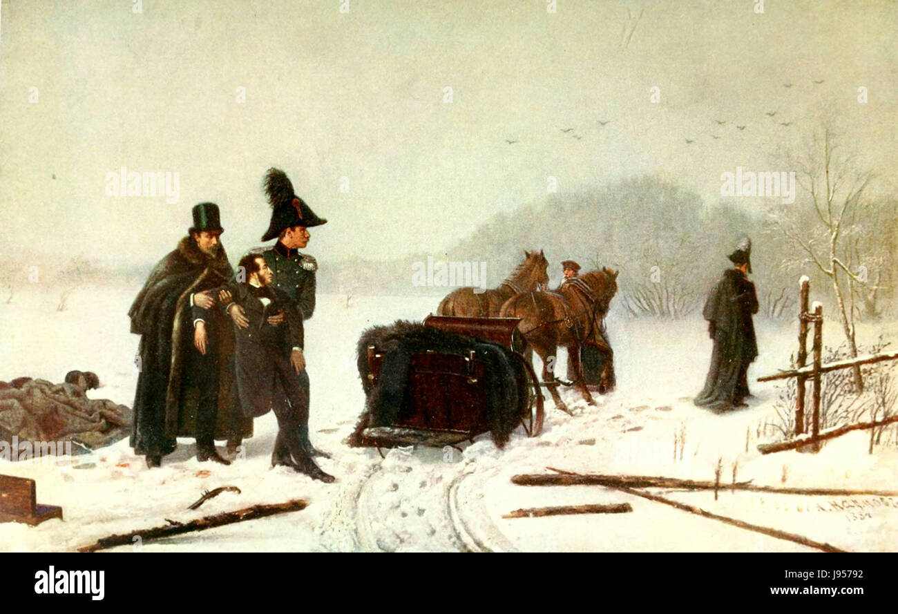 Pushkin il duello con d'Anthes, atrist A. Naumov 1884 Foto Stock