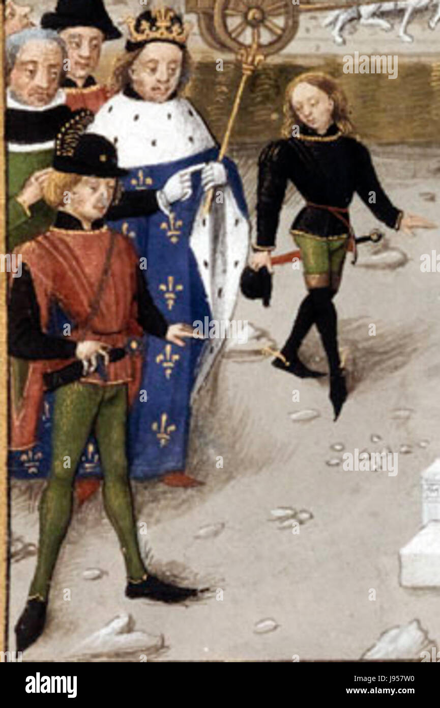 Il termine *shausses* si riferisce a tipi specifici di abbigliamento di epoca medievale o rinascimentale indossati da individui, principalmente nei paesi europei. Questi indumenti erano popolari sia per la loro praticità che per la loro associazione con lo status sociale. Potrebbero essere semplici o elaborati, a seconda della posizione del wearerâ nella società. I due tipi di *shausses* si riferiscono probabilmente alle variazioni di stile e di funzione, come per scopi esterni o cerimoniali. Foto Stock