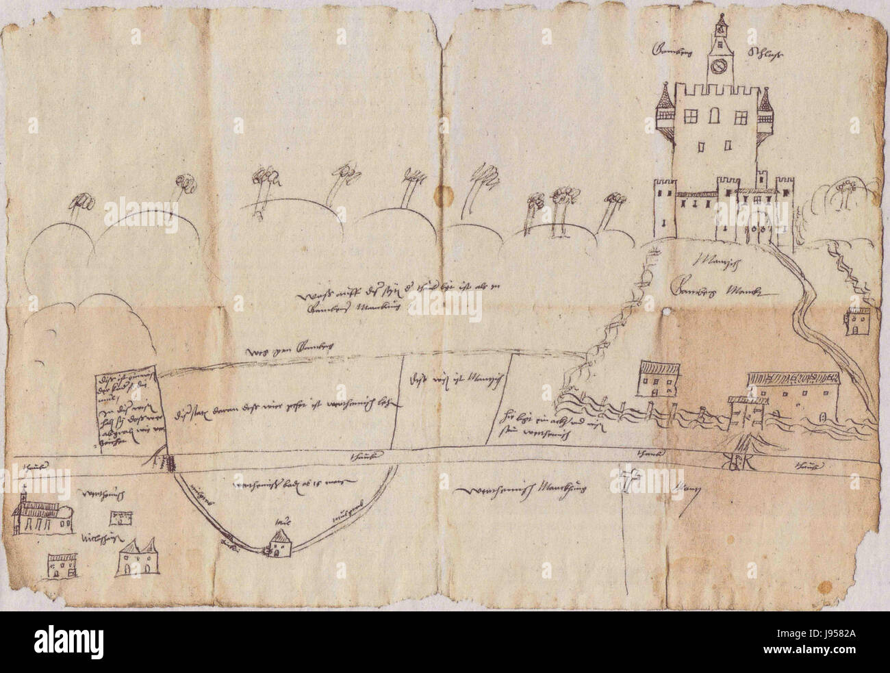 Niklashausen e Gamburg intorno al 1530 rappresentano due luoghi in Germania con un significato storico, in particolare nel contesto dell'architettura e della cultura medievale durante il primo periodo rinascimentale. Foto Stock