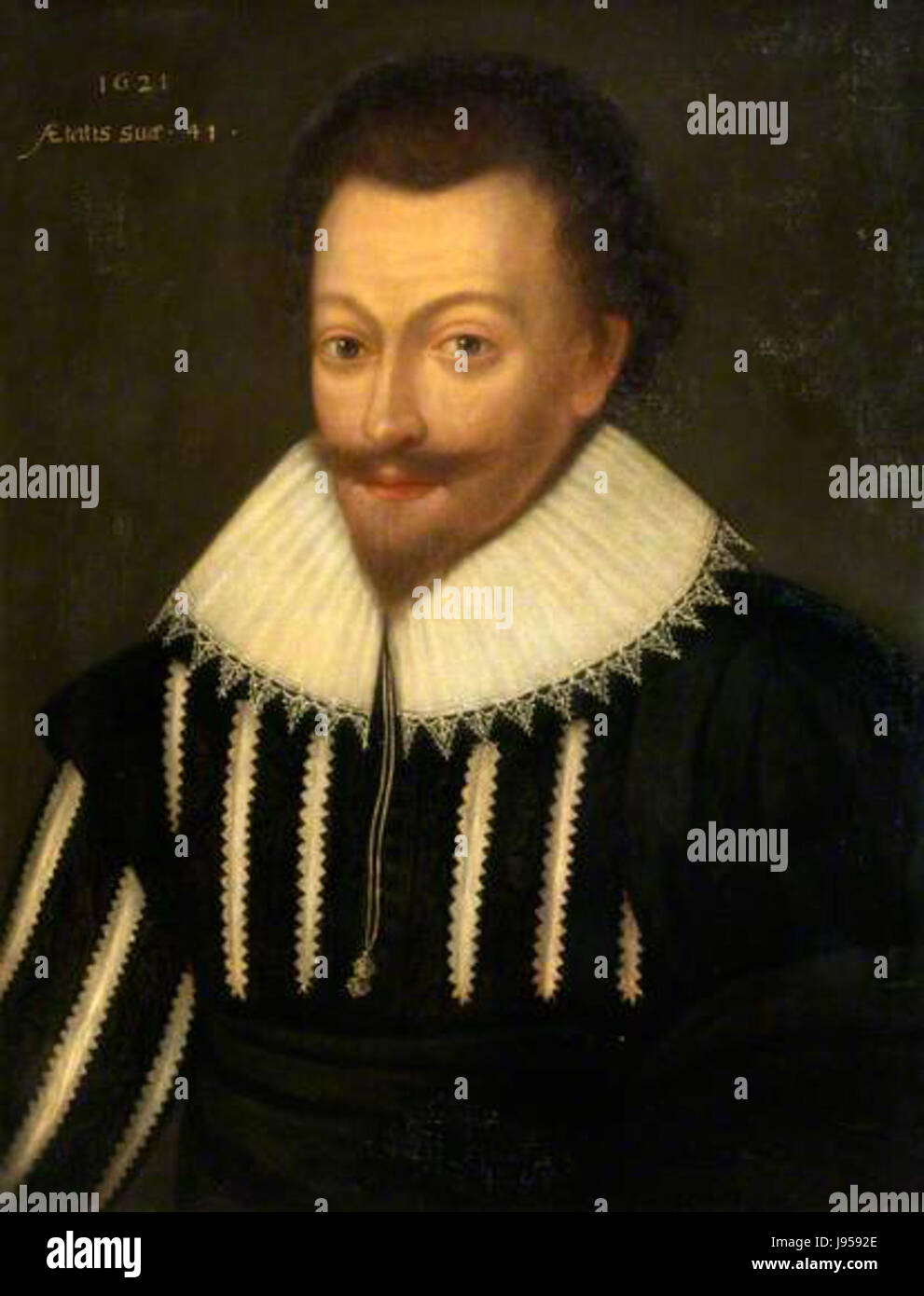 Questo ritratto è di Sir Robert Gordon, una figura notevole nella Scozia del XVII secolo. Il ritratto del 1621 evidenzia il suo status e ruolo nella società scozzese durante quel periodo. Foto Stock Questo ritratto è di Sir Robert Gordon, una figura notevole nella Scozia del XVII secolo. Il ritratto del 1621 evidenzia il suo status e ruolo nella società scozzese durante quel periodo. Foto Stock