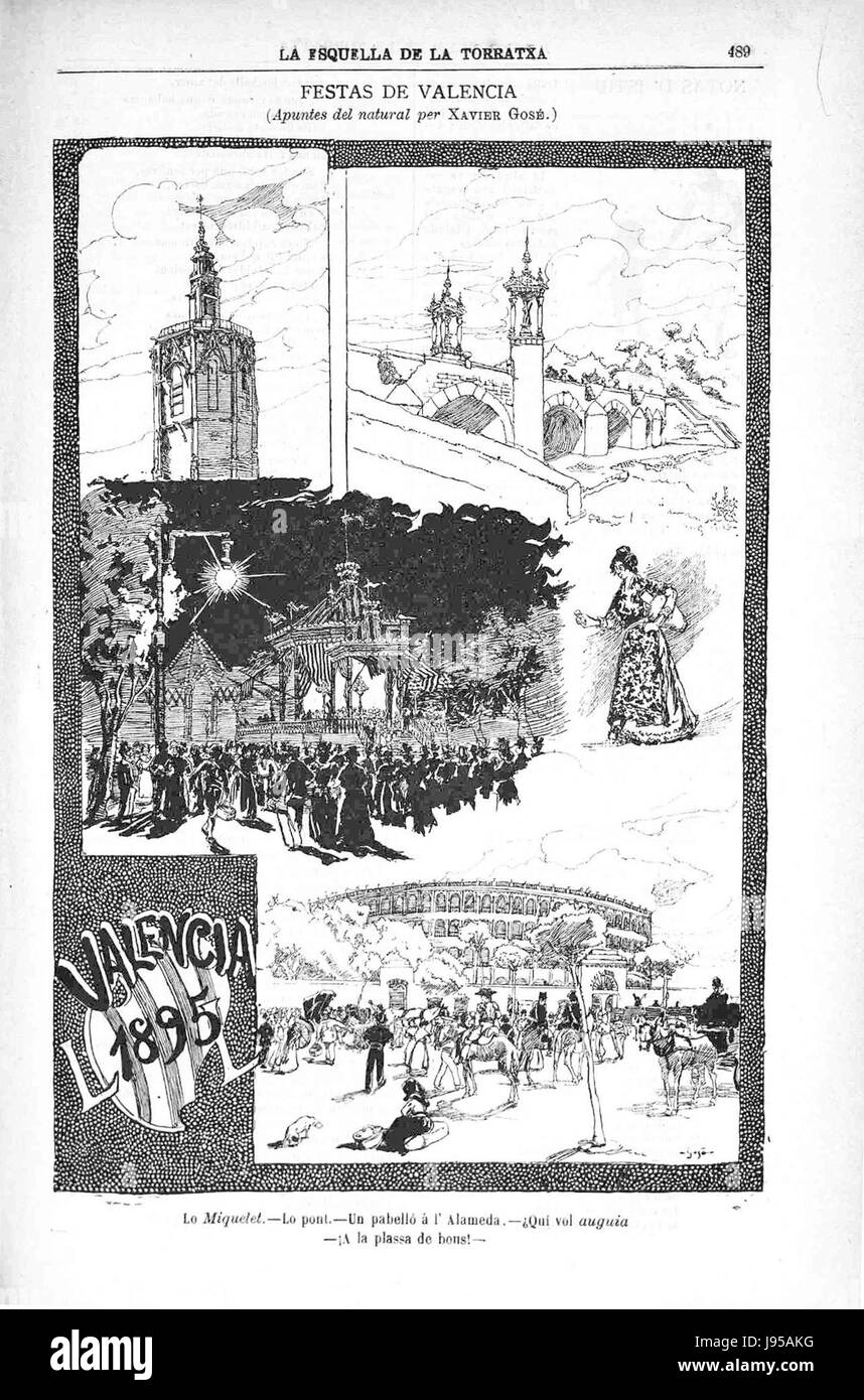 Si riferisce a una pubblicazione o a un documento datato 2 agosto 1895, intitolato "Esquella", una parola spagnola che significa "funerale". È necessario un ulteriore contesto per fornire dettagli specifici sul suo contenuto. Foto Stock