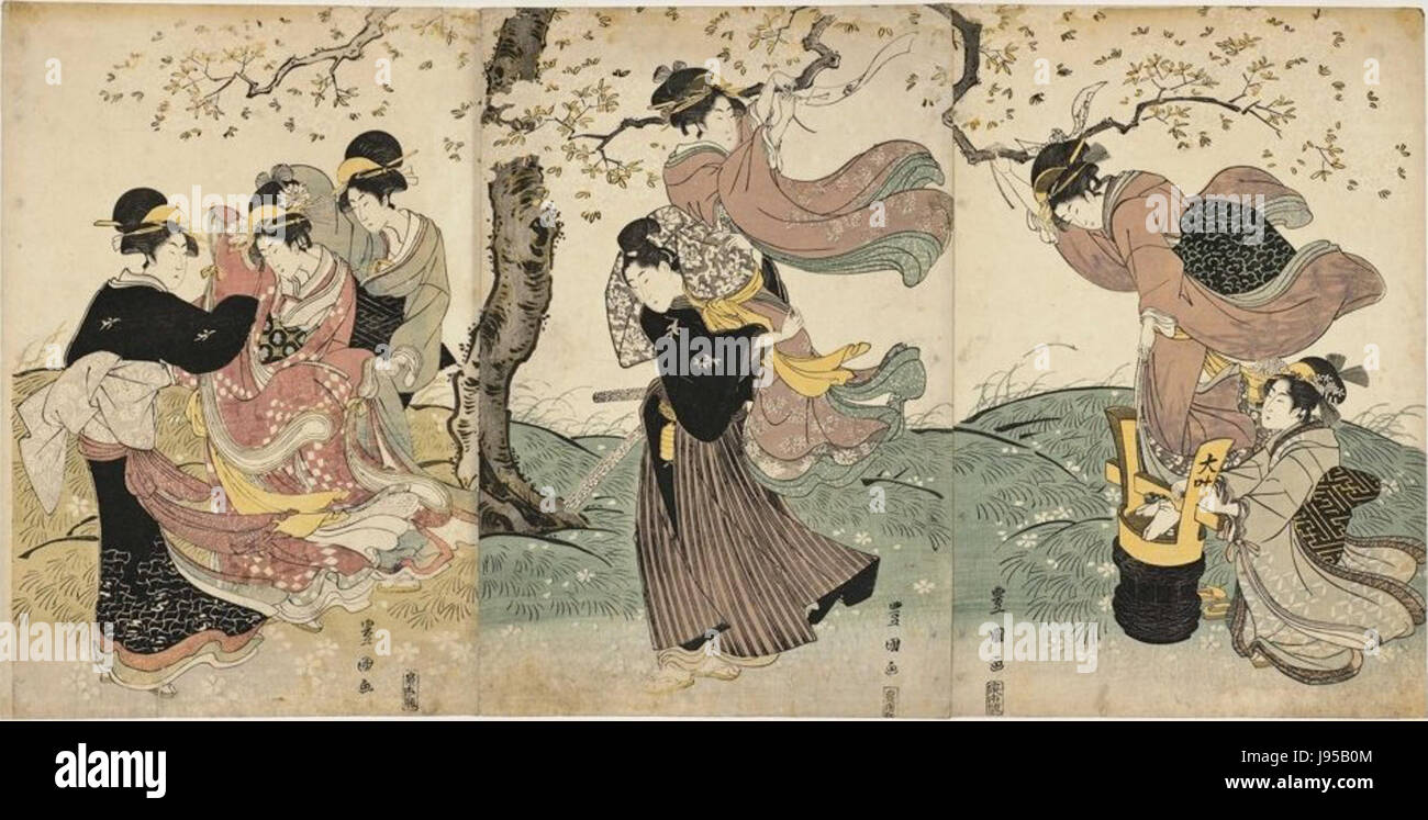 " Fiori nel vento" da Utagawa Toyokuni I, c. 1795 1825, woodblock trittico, Honolulu Museum of Art Foto Stock