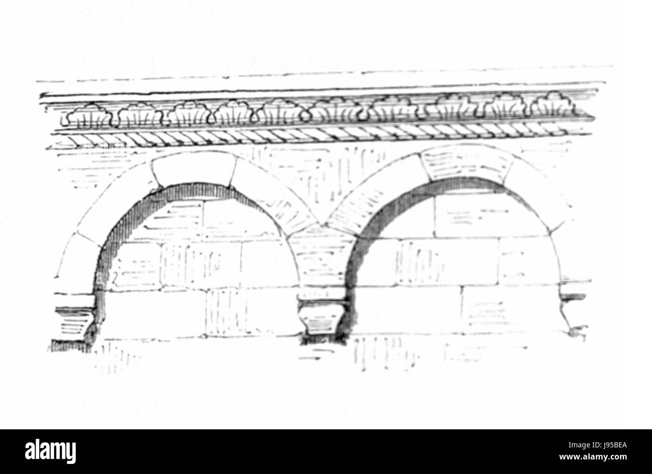 MZK 003 Nr 01 Fig 09 si riferisce ad un oggetto o ad una figura specifica relativa ad un fregio ad arco romanico, che è un elemento decorativo trovato nell'architettura medievale, spesso raffigurante scene bibliche o storiche. Foto Stock