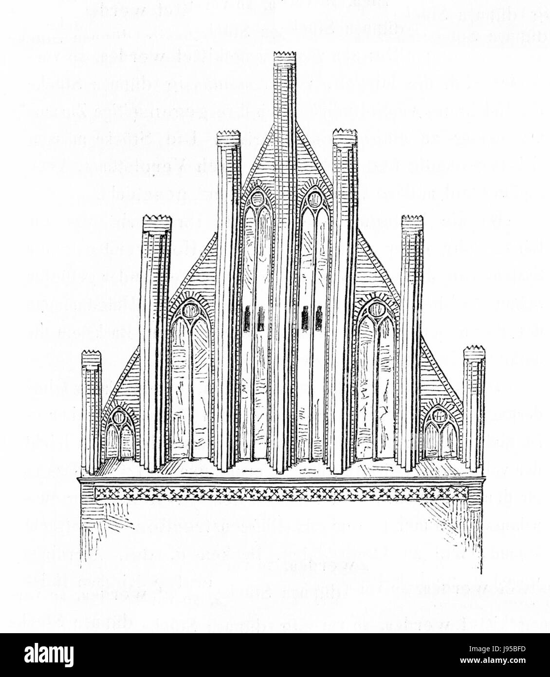 Questa voce si riferisce probabilmente a una figura in uno studio storico o architettonico della costruzione di mattoni gotici (Backsteingothik), evidenziando gli elementi di design di questo stile nell'architettura degli edifici. Foto Stock