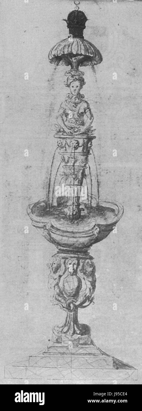 Nonsuch Palace di velluto rosso Prenota Cariatide Fontana Foto Stock