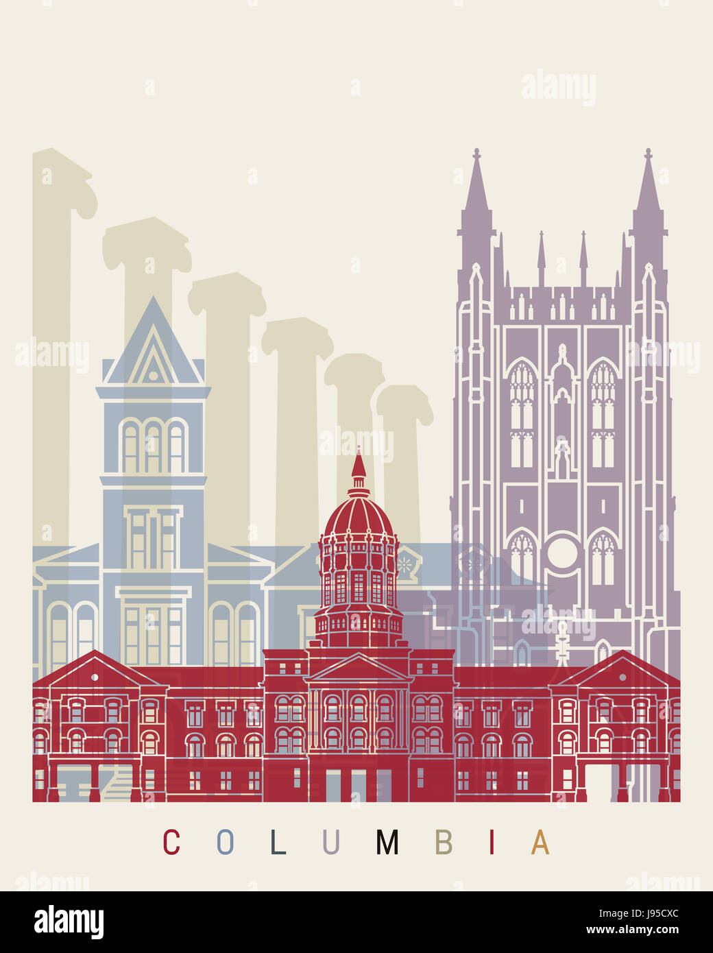 Columbia MO skyline poster in formato vettoriale modificabile file Foto Stock