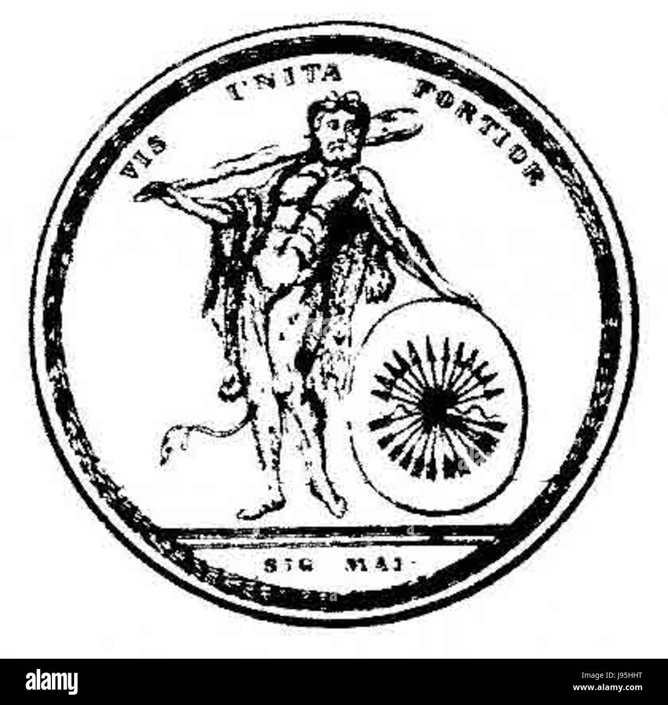 "Sigillummaterior vis unita for" si riferisce probabilmente a una frase storica o simbolica relativa all'unità. La frase può enfatizzare il potere della forza collettiva o dell'unità in un particolare contesto. Foto Stock "Sigillummaterior vis unita for" si riferisce probabilmente a una frase storica o simbolica relativa all'unità. La frase può enfatizzare il potere della forza collettiva o dell'unità in un particolare contesto. Foto Stock