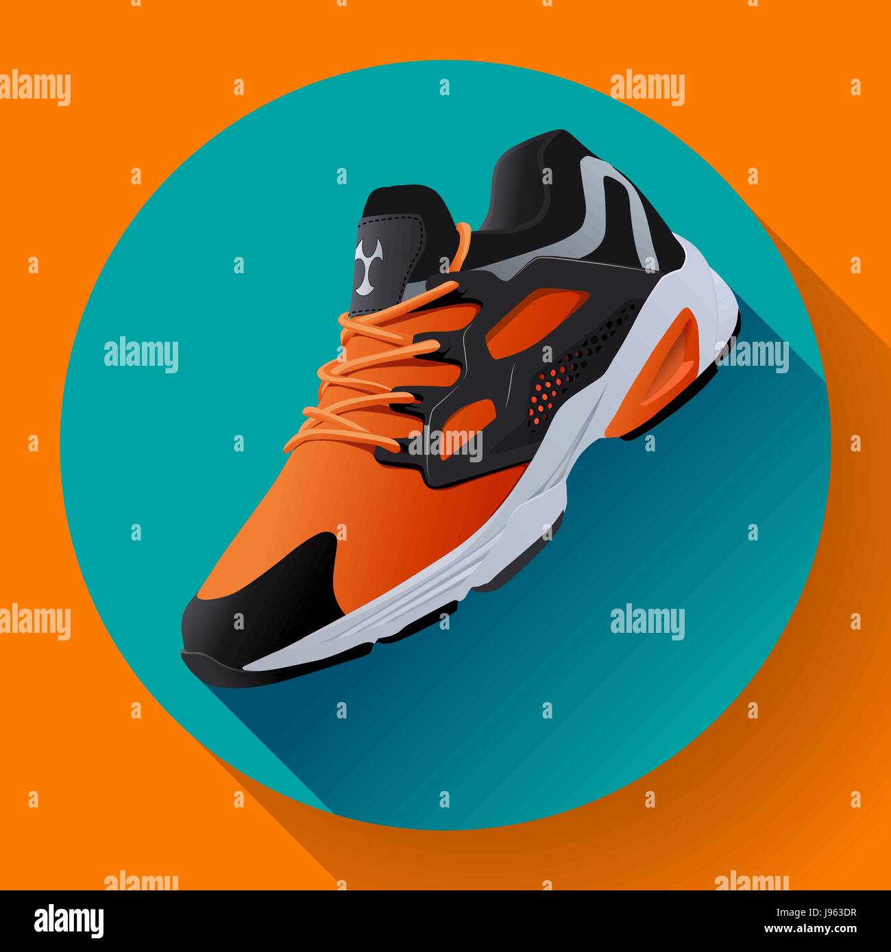 Fitness scarpe da ginnastica per la formazione running shoe design piatto con lunga ombra Illustrazione Vettoriale