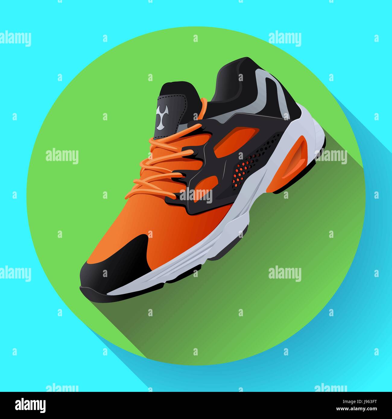 Fitness scarpe da ginnastica per la formazione running shoe design piatto con lunga ombra Illustrazione Vettoriale