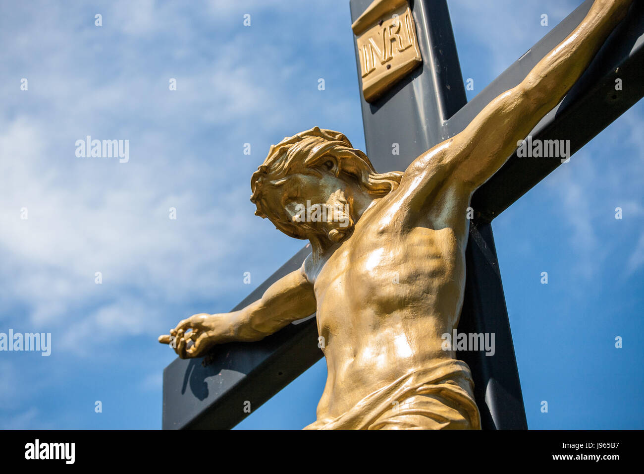 La crocifissione di Gesù, closeup, statua, crocifiggere, vellum, pergamena, Gesù Cristo, Foto Stock