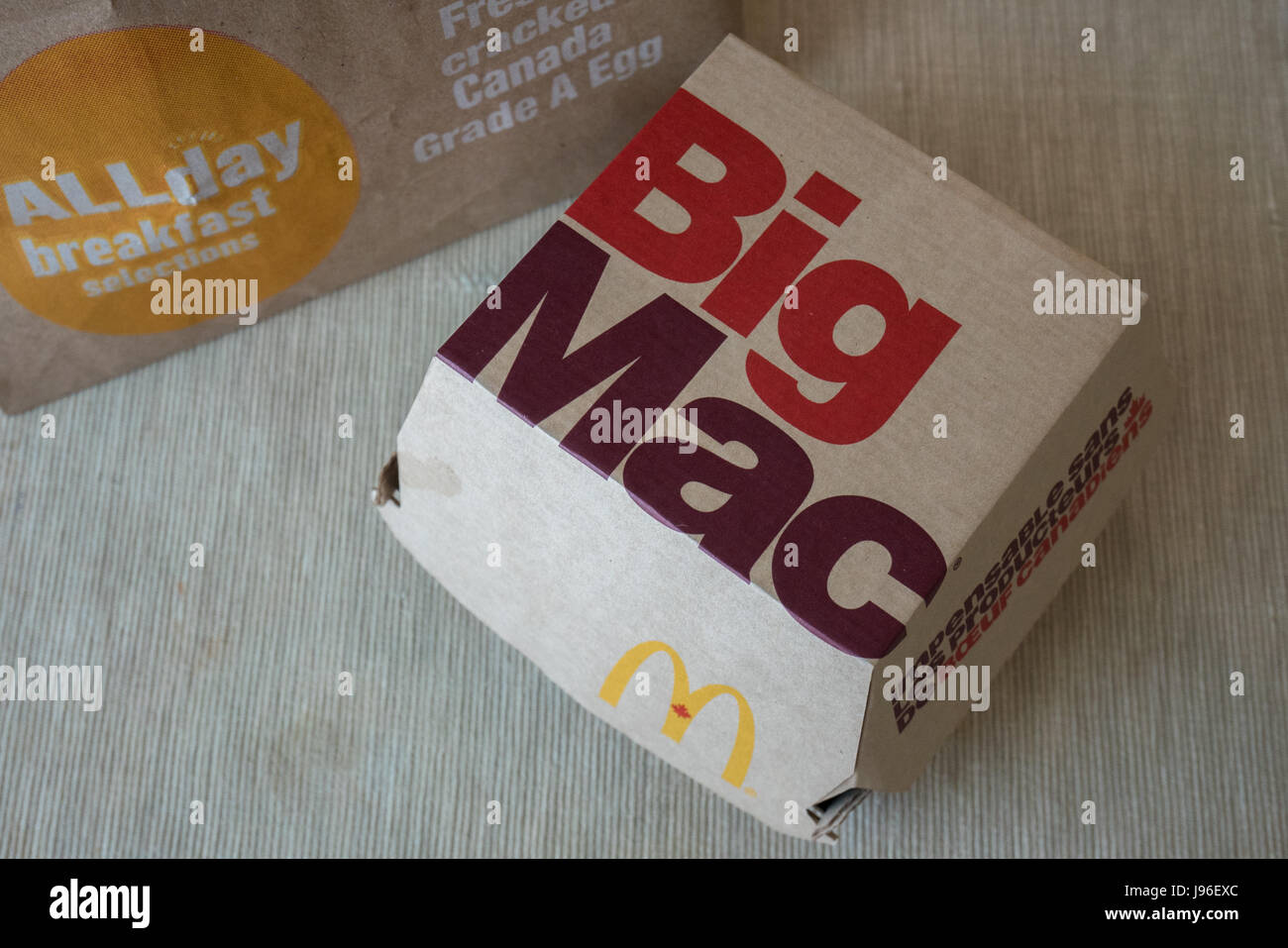 Un Mcdonalds big mac box a sandwich Foto Stock