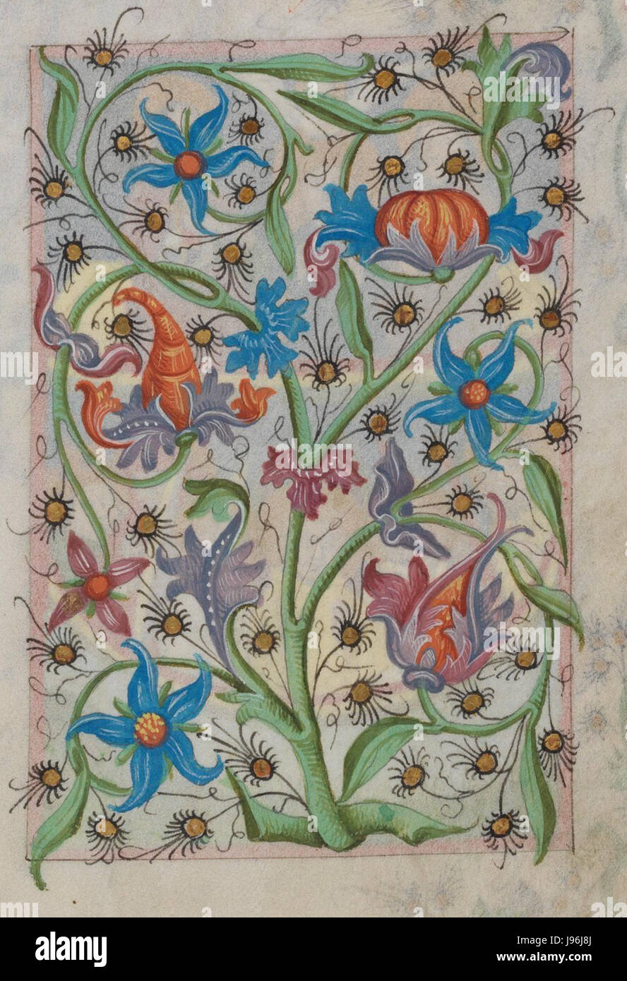 Il "Gebetbuco di Waldburg" è un libro di preghiere medievale, e questa immagine mostra una sezione dettagliata del manoscritto, evidenziando le sue intricate illustrazioni religiose e calligrafia. Foto Stock