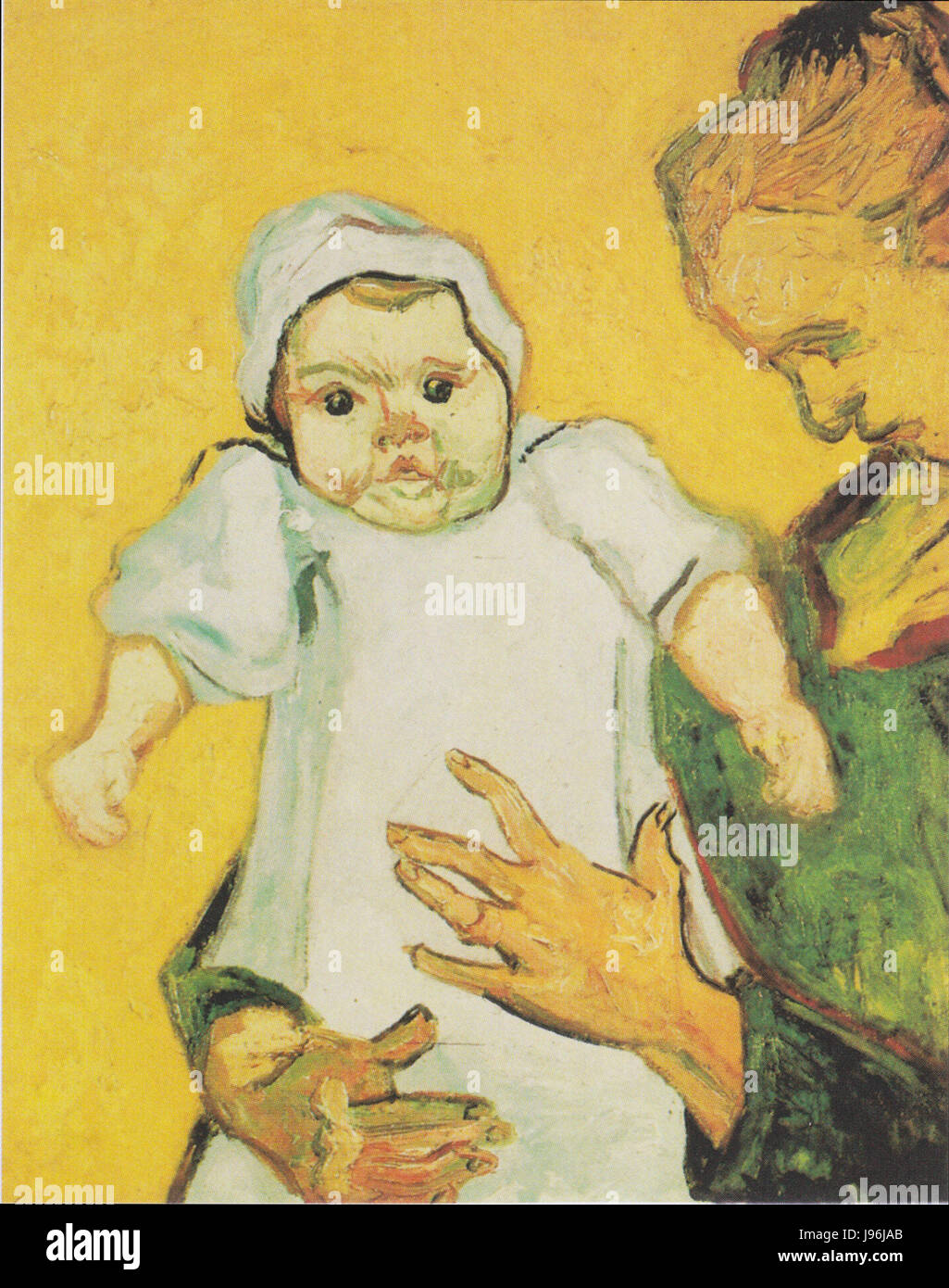"Madame Augustine Roulin with Baby" è un famoso dipinto di Vincent van Gogh, raffigurante la madre e il bambino in colori vivaci e pennellate dinamiche. Fa parte della sua esplorazione della ritrattistica e delle emozioni umane. Foto Stock