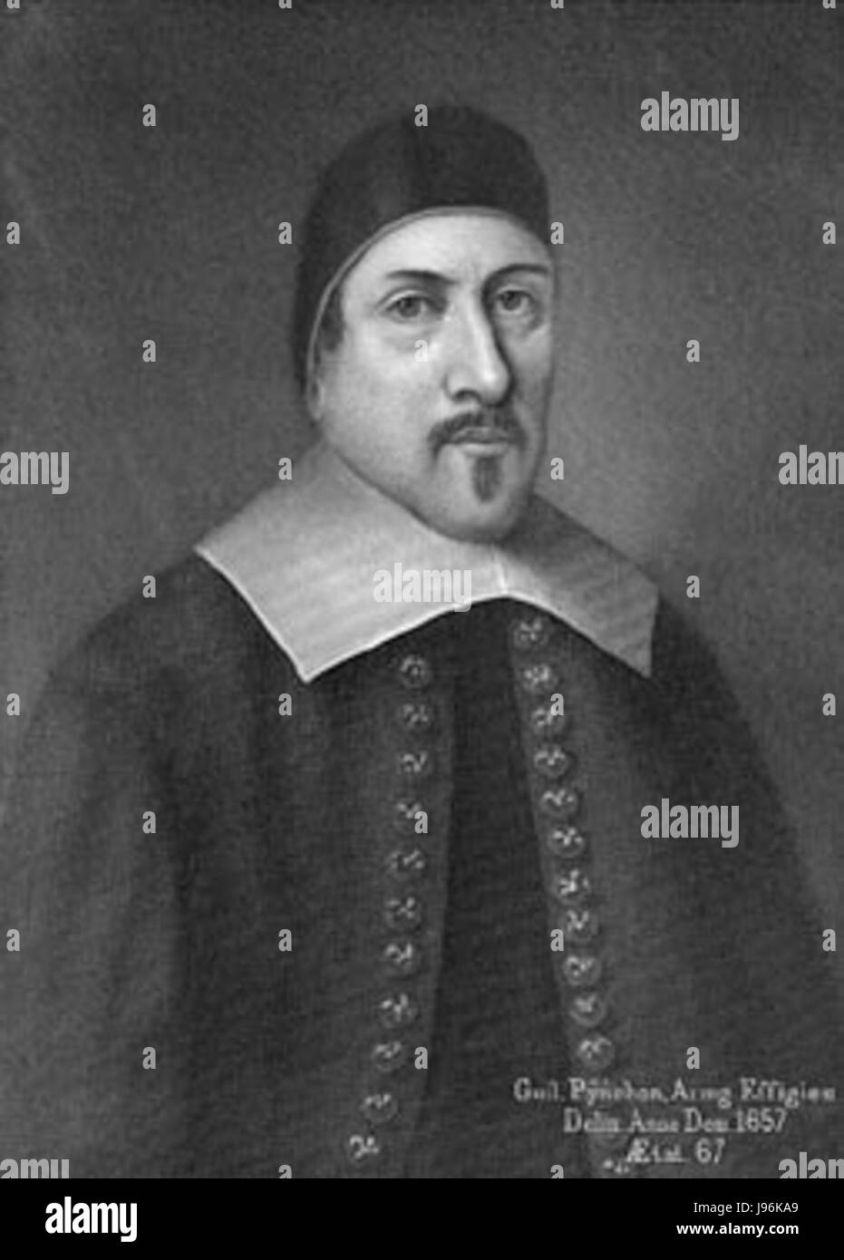 William Pynchon fu un mercante coloniale inglese del XVII secolo e fondatore di Springfield, Massachusetts. Era noto per il suo ruolo nella storia americana e per i suoi scritti, in particolare il primo libro pubblicato in America coloniale, "The Meritorious Price of Our Redemption". Foto Stock