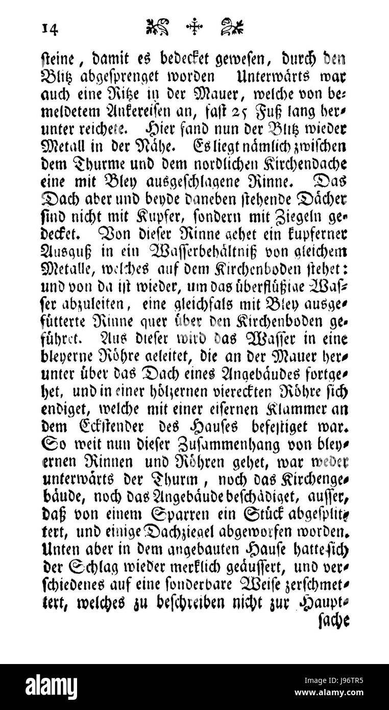 Il lavoro di Reimarus discute la causa dei fulmini, offrendo le prime conoscenze scientifiche sul fenomeno naturale. Questa pagina della sua pubblicazione approfondisce la teoria dell'origine del fulmine e dei suoi effetti. Foto Stock