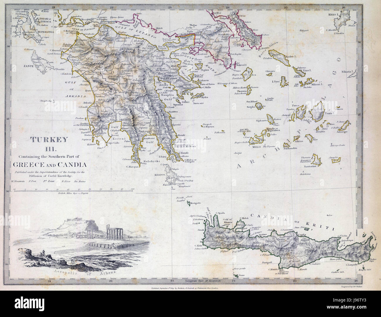 La Turchia SDUK III. Contenente la parte meridionale della Grecia e di Candia Foto Stock
