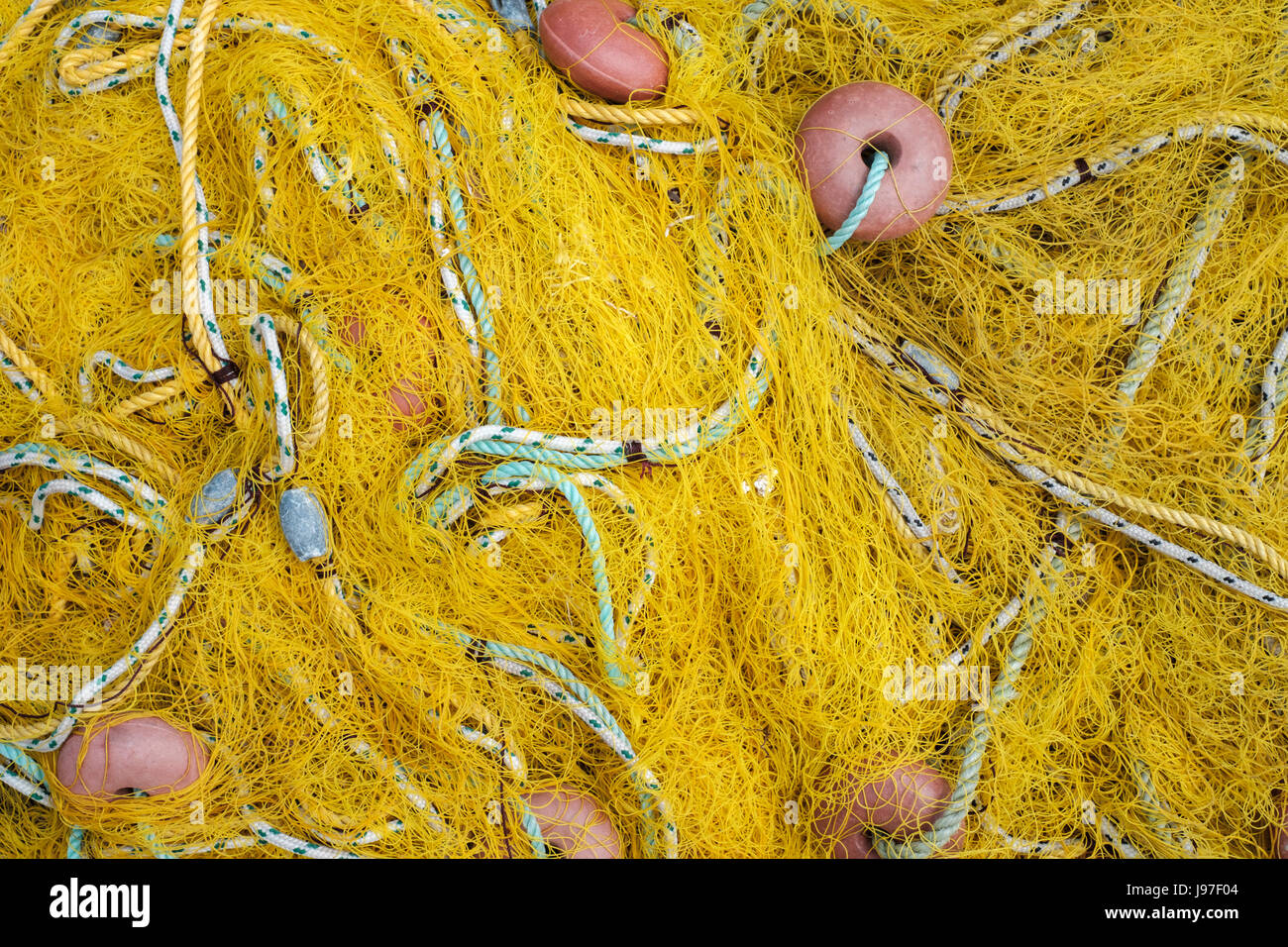 Orizzontale di close-up di immagine giallo reti da pesca Foto Stock