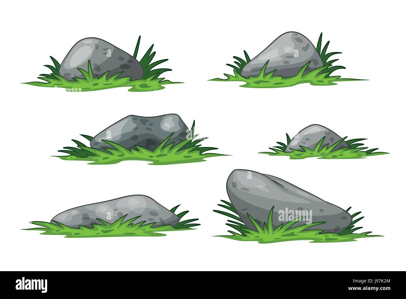 Insieme di diversi alcune pietre cartoon con erba Illustrazione Vettoriale