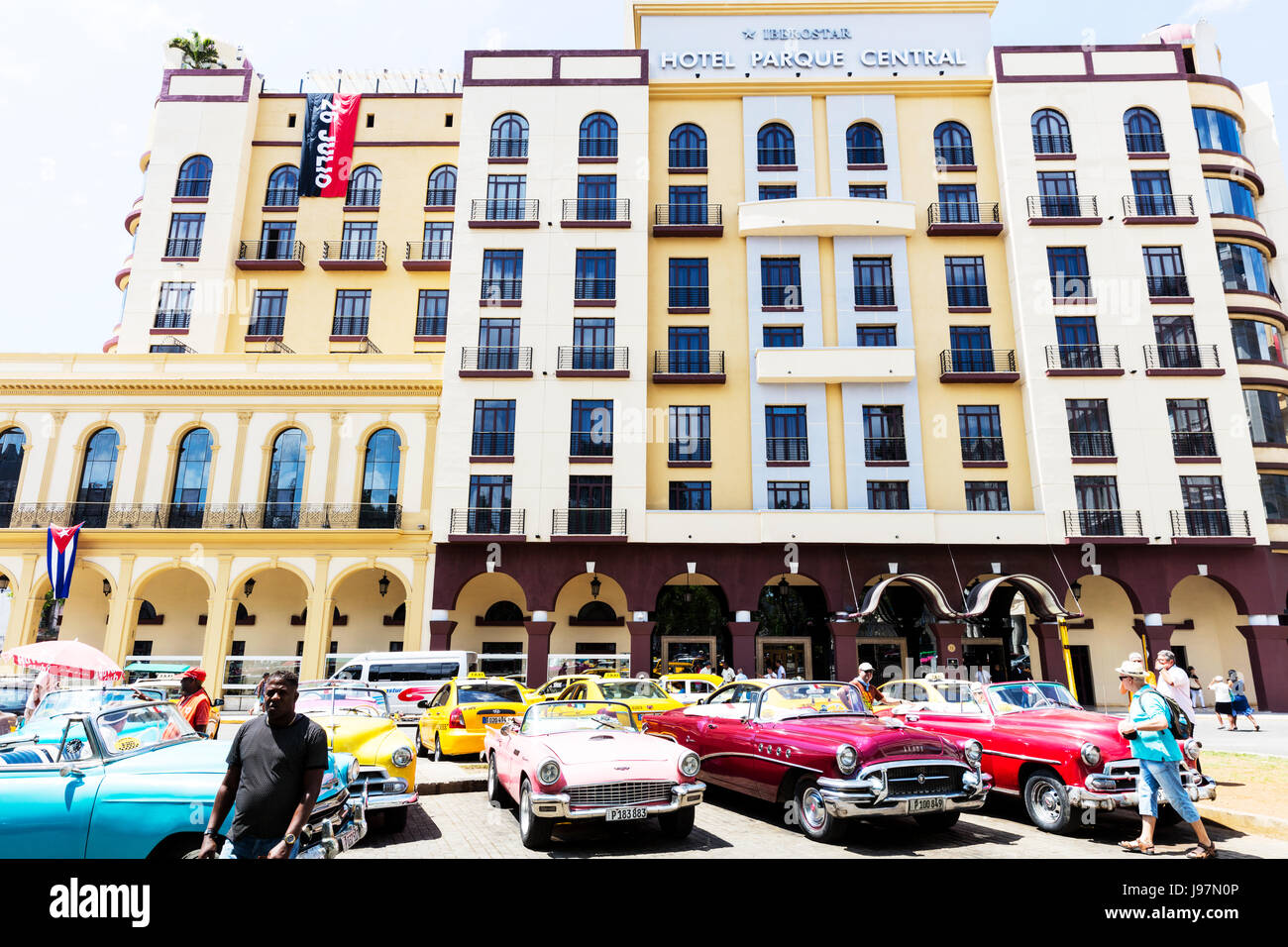Hotel Parque Central Havana, Cuba, Caraibi, Parque Central hotel Havana, Hotels Havana, Cuba cuba hotel alberghi edificio con facciata anteriore Foto Stock