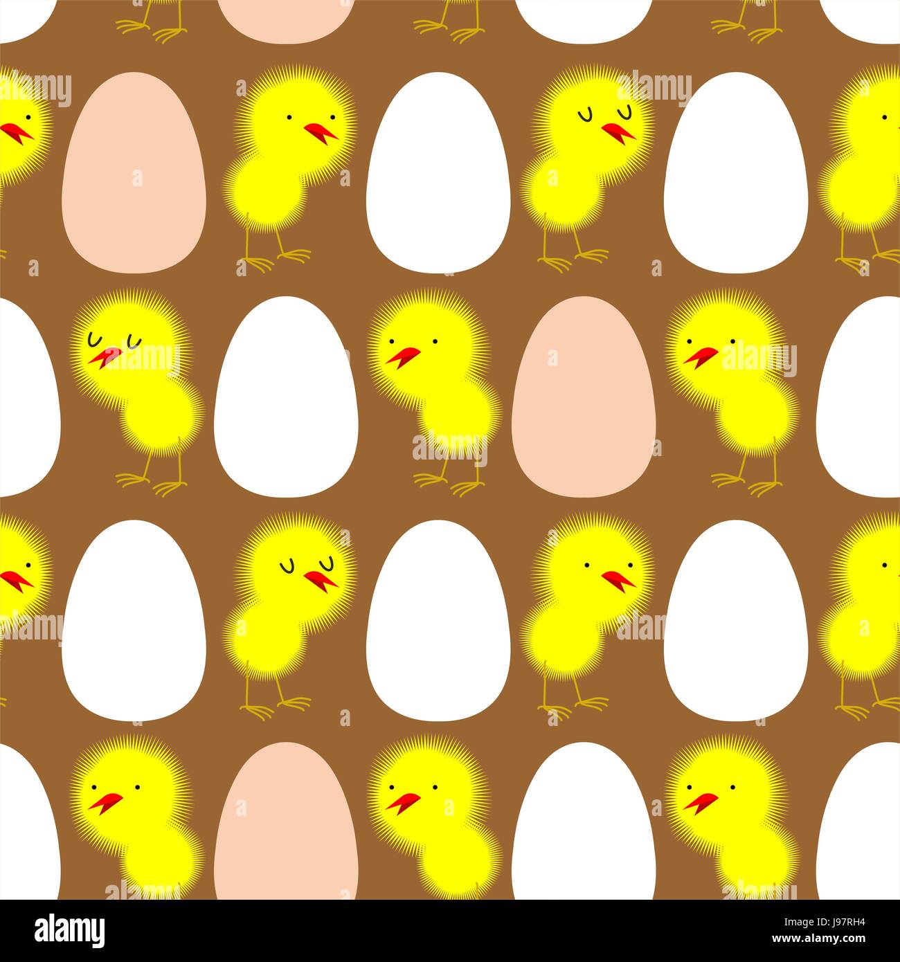 Giallo i polli e le uova bianche. Vector pattern senza giunture di piccoli uccelli. Illustrazione Vettoriale