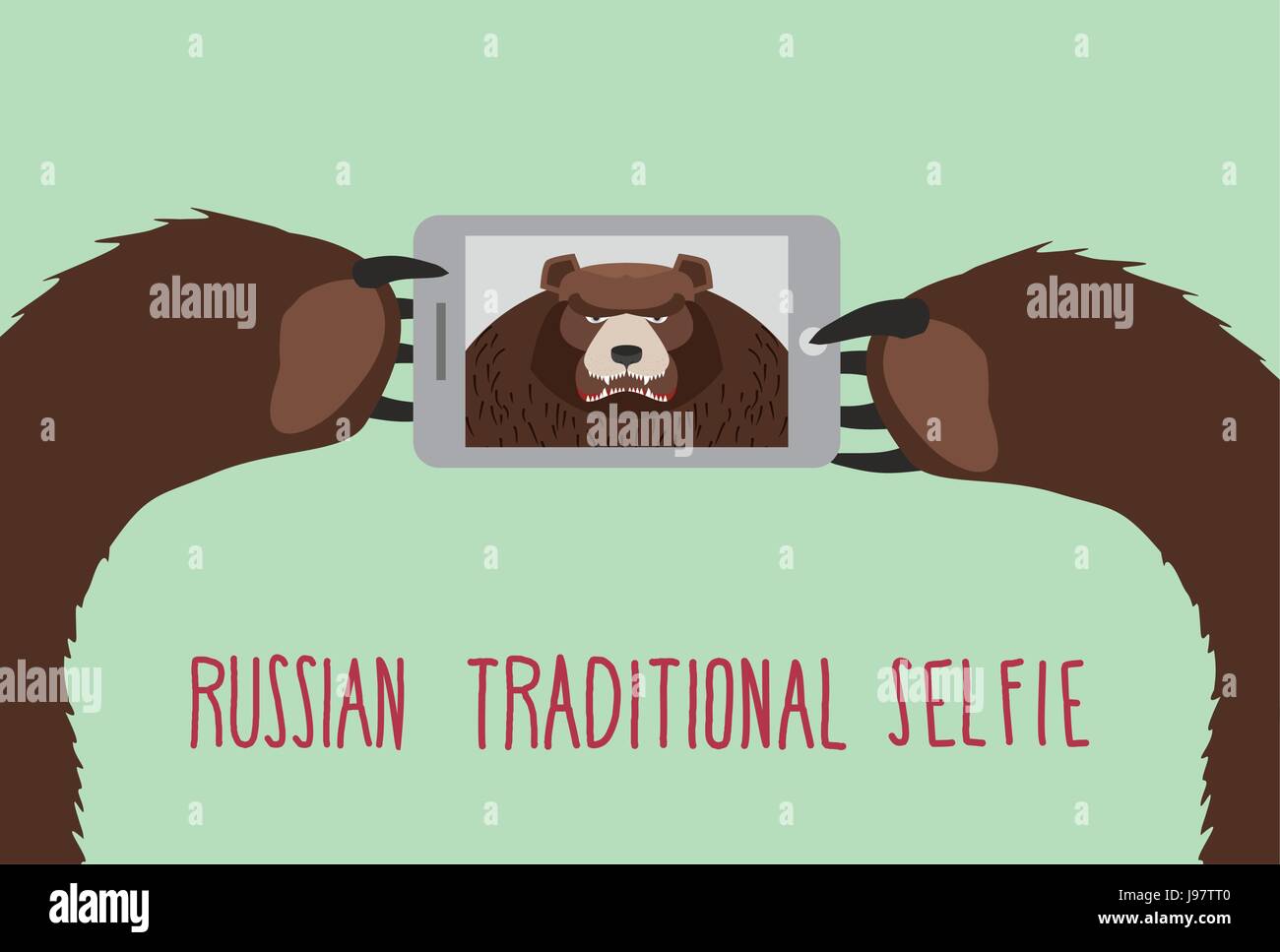 Tradizione russa selfie. Bear scatta foto di se stessa. Illustrazione Vettoriale