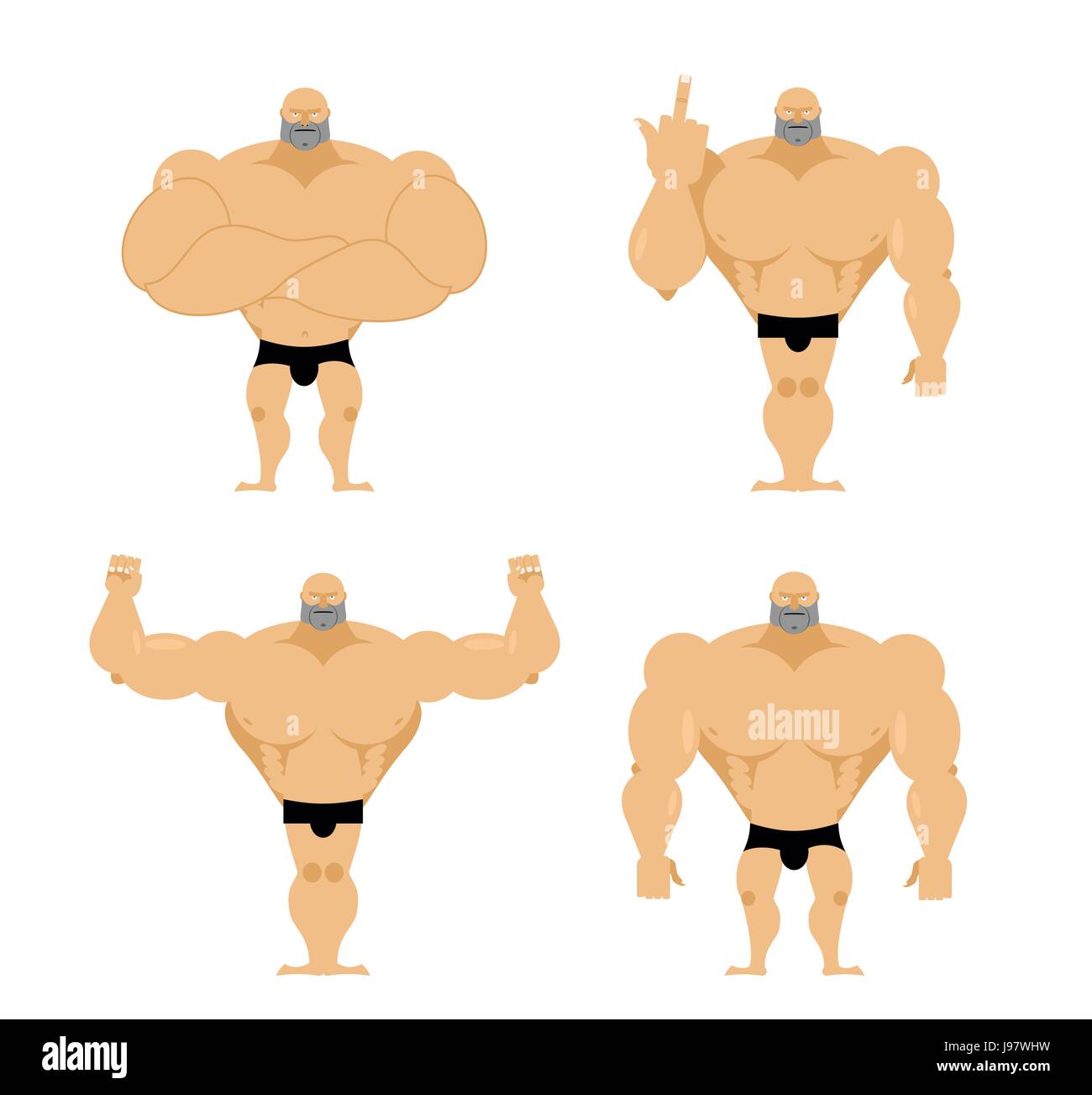 Set di uomini forti. Ragazzi sani con grandi muscoli. Culturisti in diverse pose. Modelli di fitness. Grande atleta potente. Illustrazione Vettoriale
