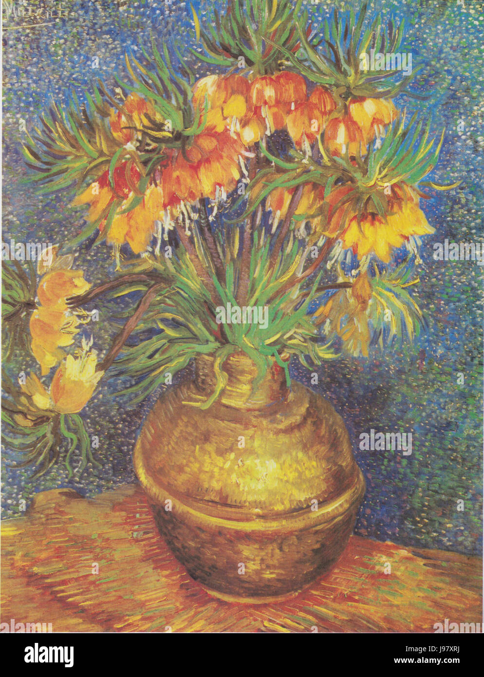 Questa opera d'arte, 'Kaiserkronen in einer Kupfervase' di Van Gogh, raffigura un bouquet di Kaiserkronen (corona imperiale) in un vaso di rame. Mostra lo stile distintivo di Van Gogh nei dipinti floreali di natura morta. Foto Stock