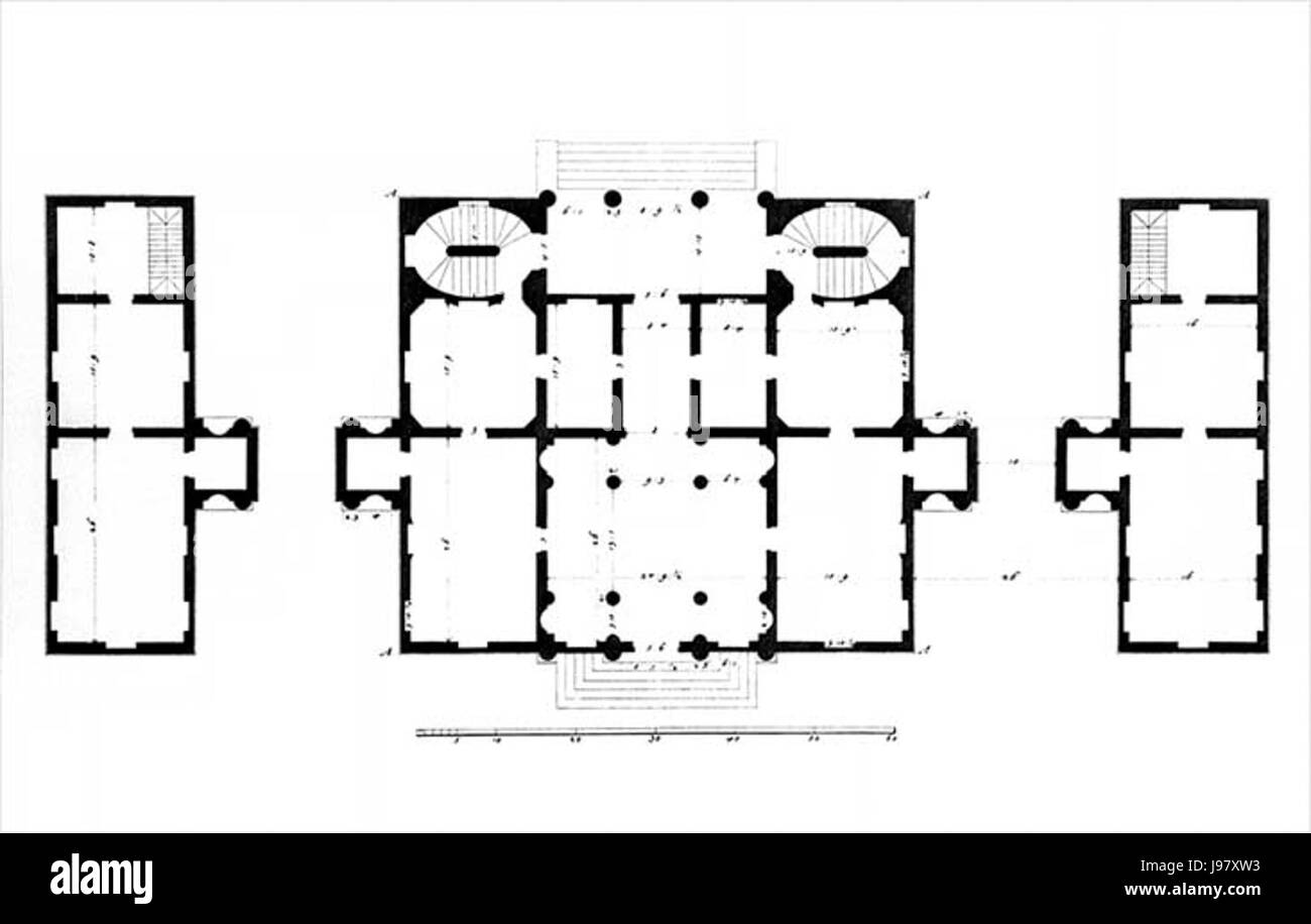 Villa Pisani Montagnana è una villa storica situata in Italia, progettata dal famoso architetto Scamozzi. La sua planimetria fu creata da Bertotti nel 1778. La villa è un esempio significativo di architettura veneziana, caratterizzata da un design grandioso e dettagli intricati. Foto Stock