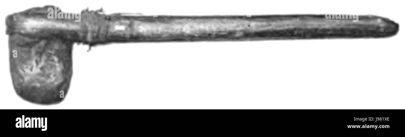 Figura 14 da un resoconto storico delle tribù native del sud-est dell'Australia, raffigurante un'ascia di pietra, uno strumento utilizzato dagli indigeni australiani per vari scopi. Foto Stock
