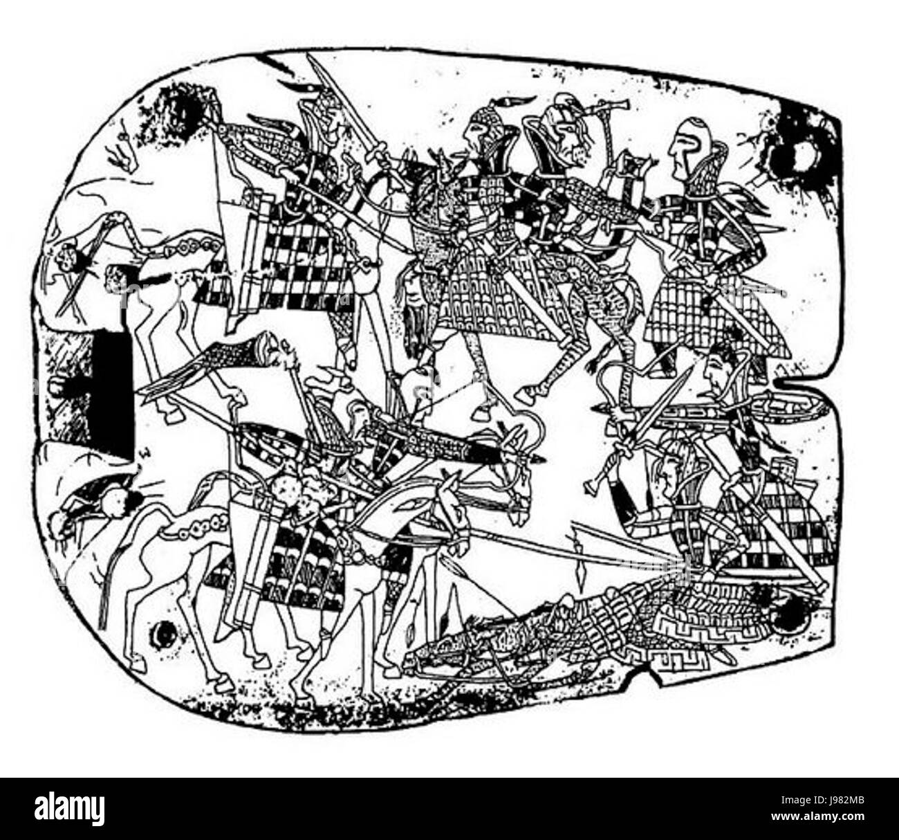 La placca di Orlat è un importante manufatto storico, potenzialmente legato ad antiche pratiche religiose o culturali. Può presentare iscrizioni o immagini significative per la cultura o l'era che rappresenta, contribuendo alla conoscenza archeologica. Foto Stock