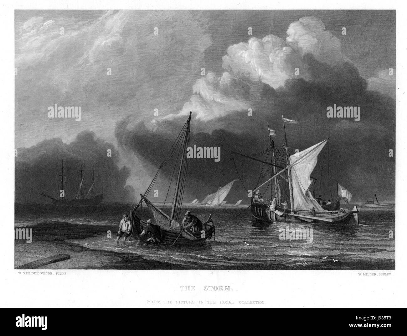 La Tempesta incisione di William Miller dopo Van de Velde Foto Stock