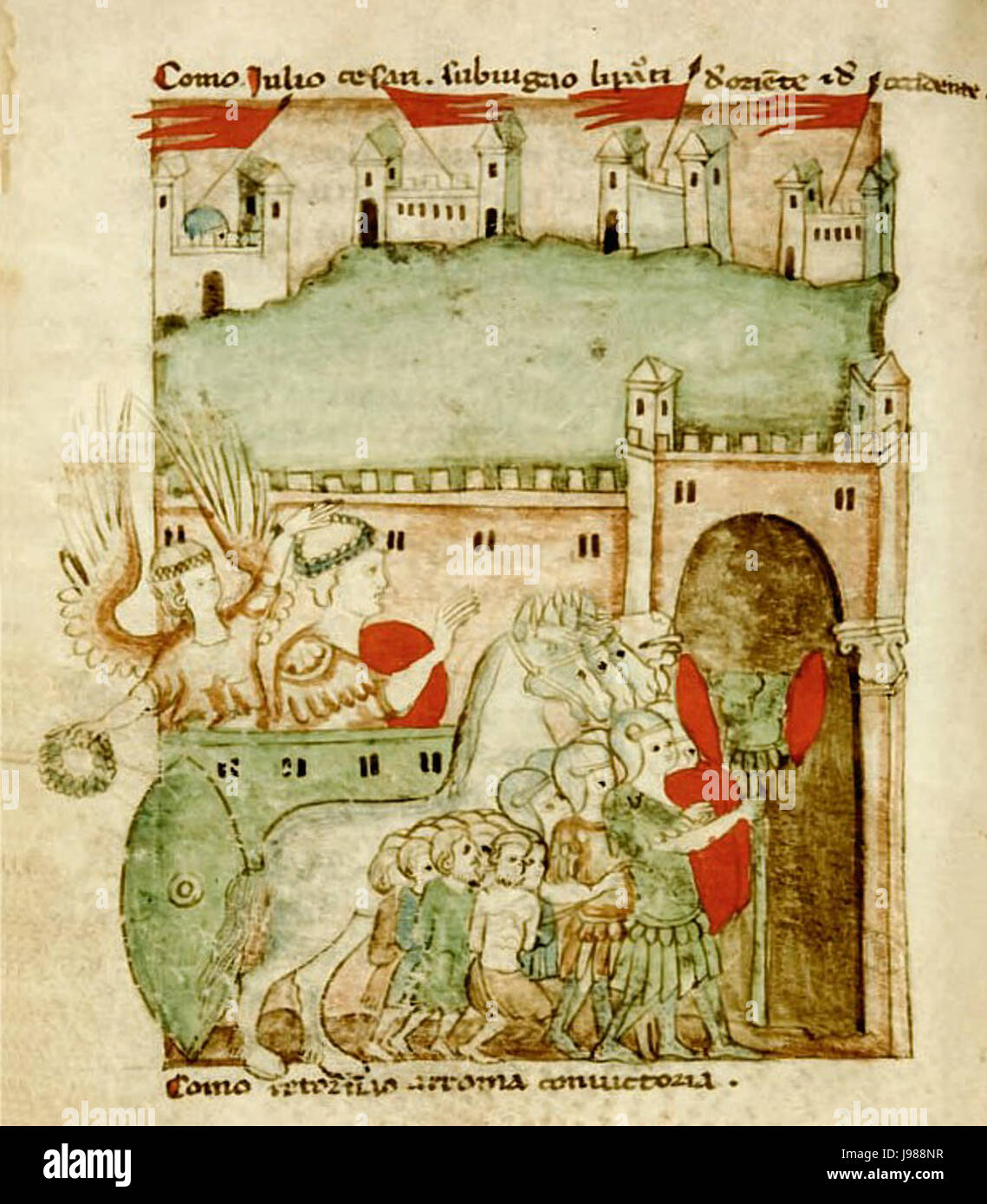 Trionfo di Cesare liber ystoriarum romanorum 1300 Foto Stock