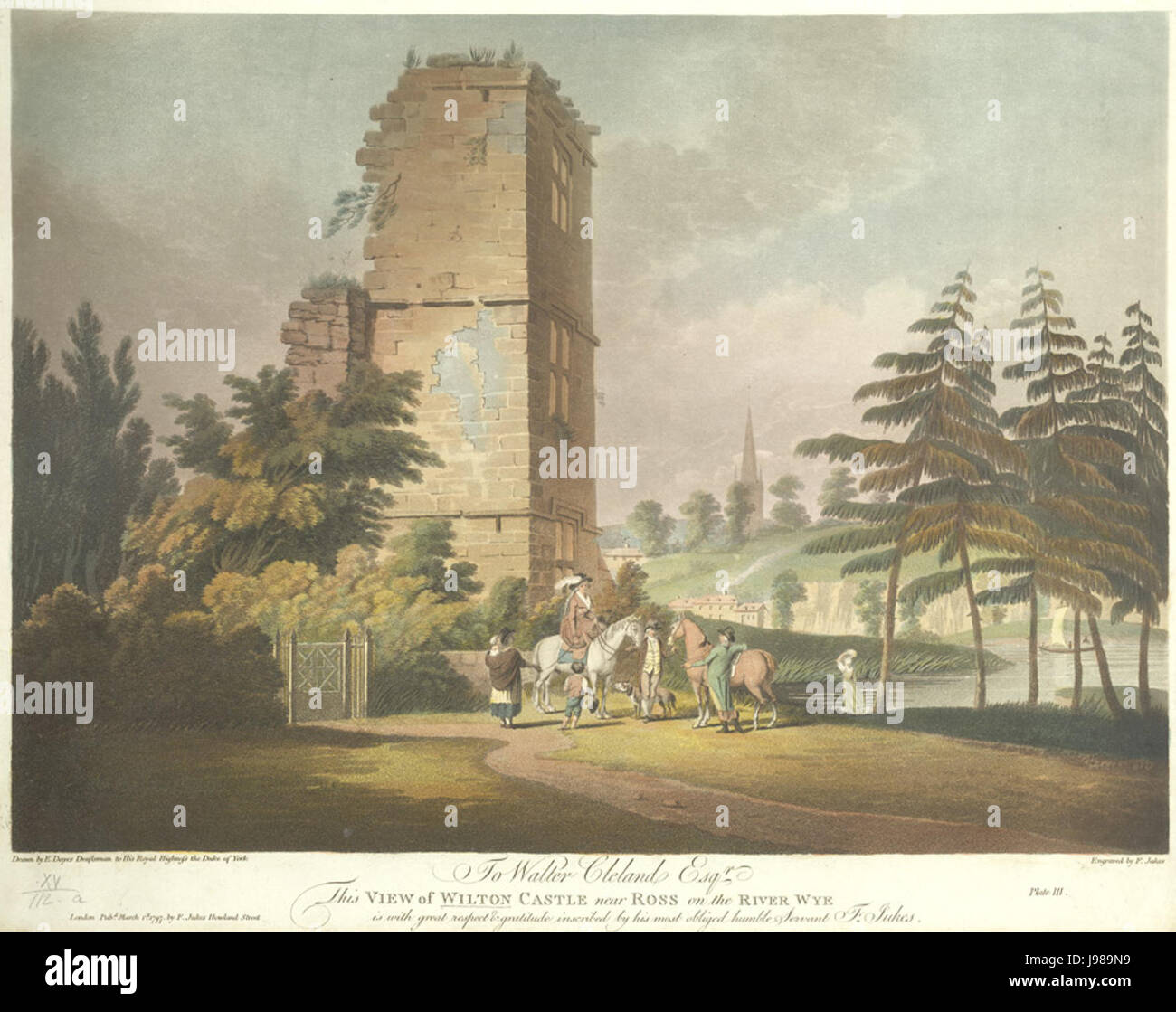 Vista del castello di Wilton da E. Dayes 1797 Foto Stock