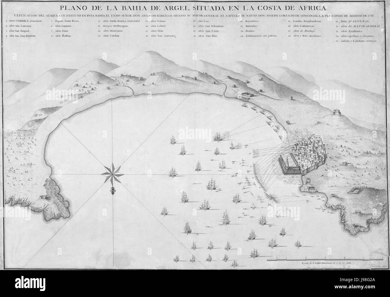 Plan de la Baie d Alger situee sur la Cote d Afrique expedition barcelo 1783 Foto Stock