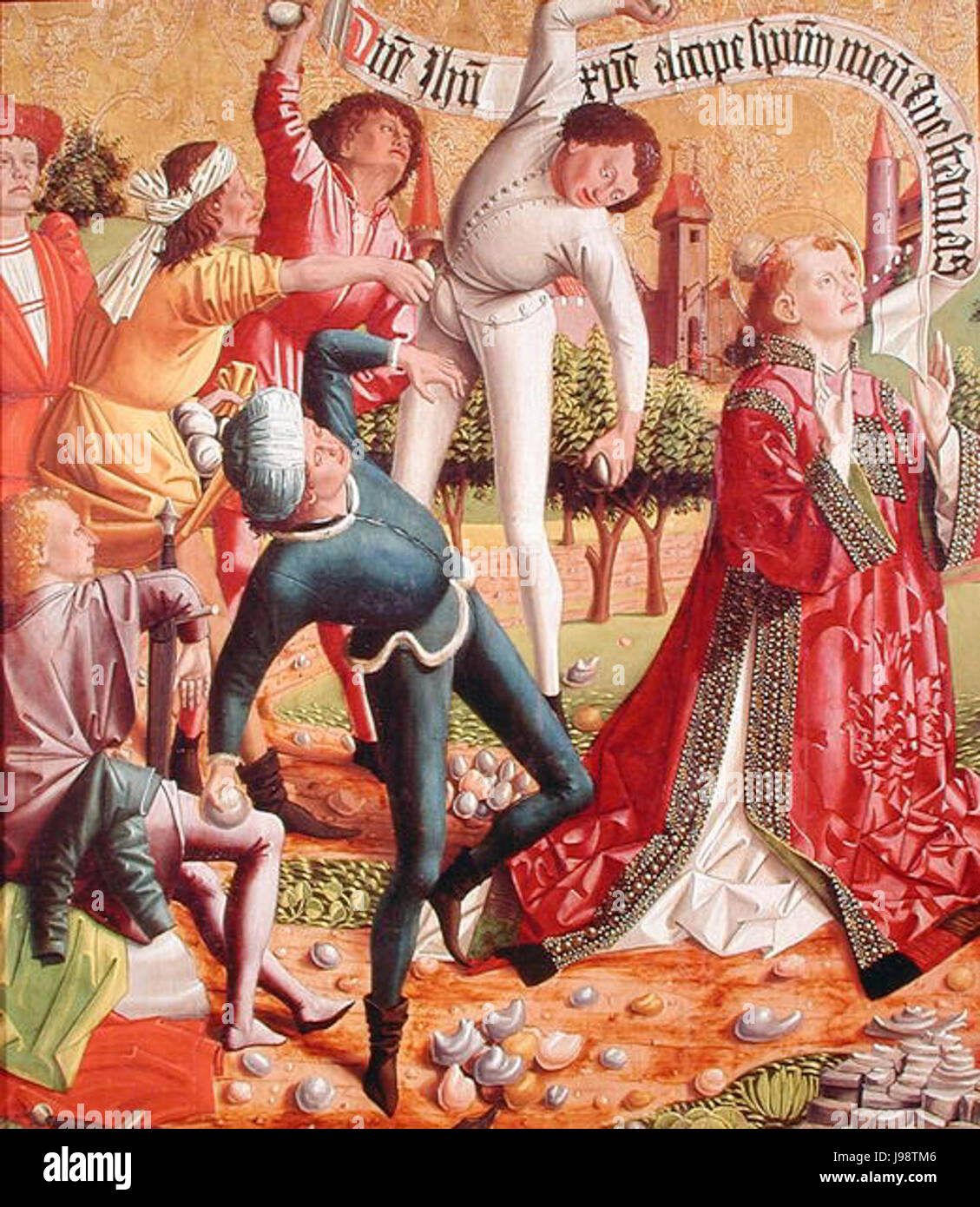 La lapidazione di Santo Stefano dalla pala di Stephen 1470 Michael Pacher Foto Stock