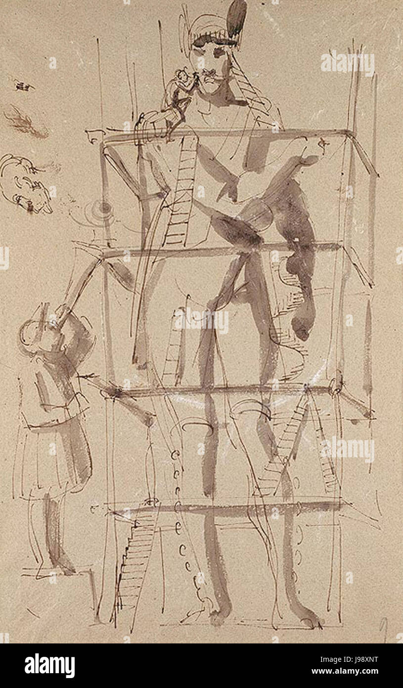 Scultore al lavoro su una statua colossale Foto Stock