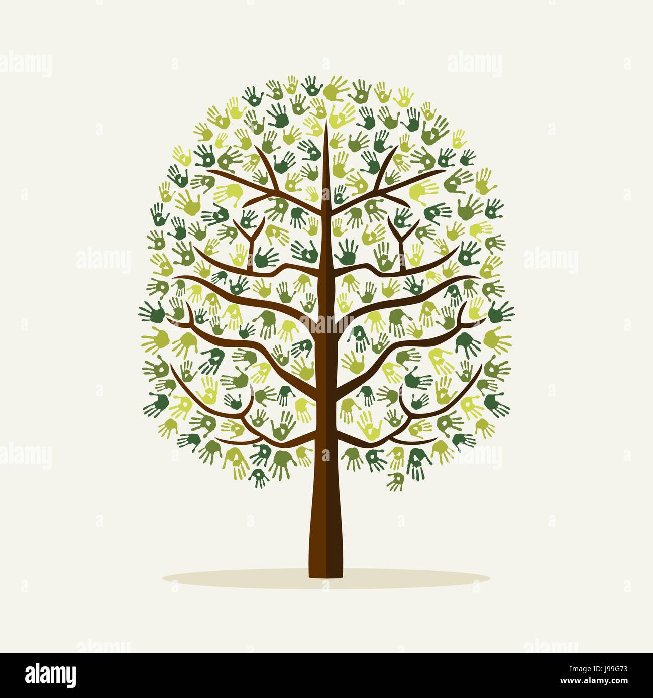 Tree fatta di colorate a mano tecnica di stampa Diverse comunità nozione di aiuto sociale, dell'ambiente o di carità. EPS10 vettore. Illustrazione Vettoriale