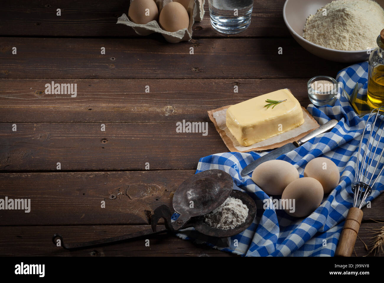 La cottura ingredienti, lo spazio libero per il testo - sfondo alimentare Foto Stock