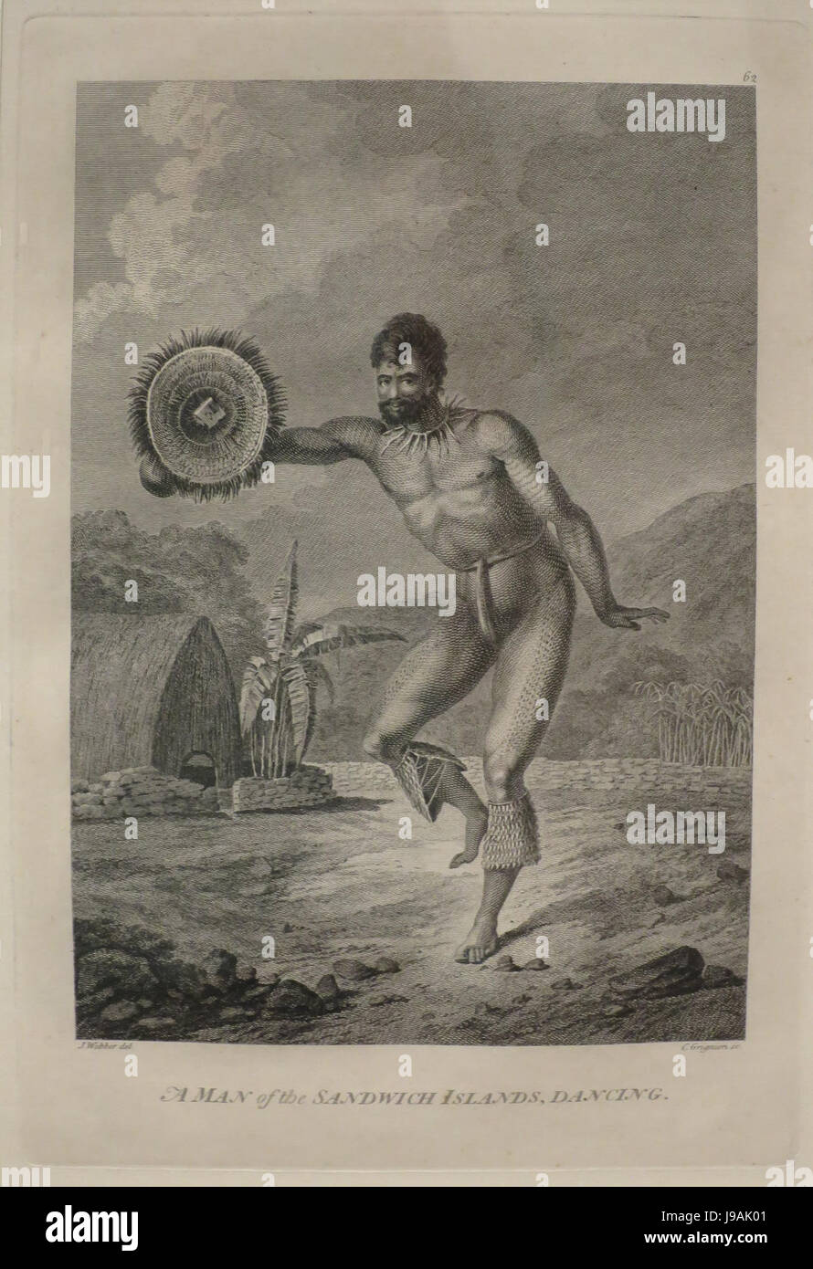 "Un uomo del Sandwich Islands, Dancing' dopo John Webber, 1784, Honolulu Museum of Art Foto Stock