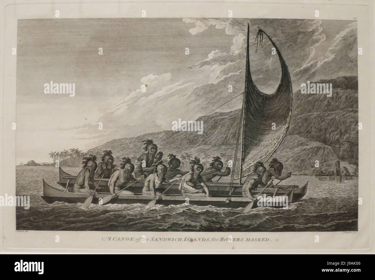 "Una Canoa delle isole Sandwich australi regatanti mascherato", John Webber, Honolulu Museo di Arte, 11815.51. Foto Stock