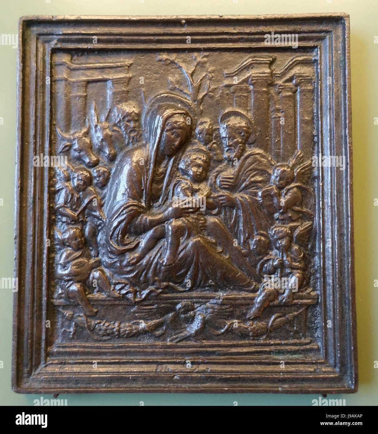 La Santa Famiglia con gli angeli, Padova, c. Annuncio 1500, bronzo Bode Museum DSC02445 Foto Stock