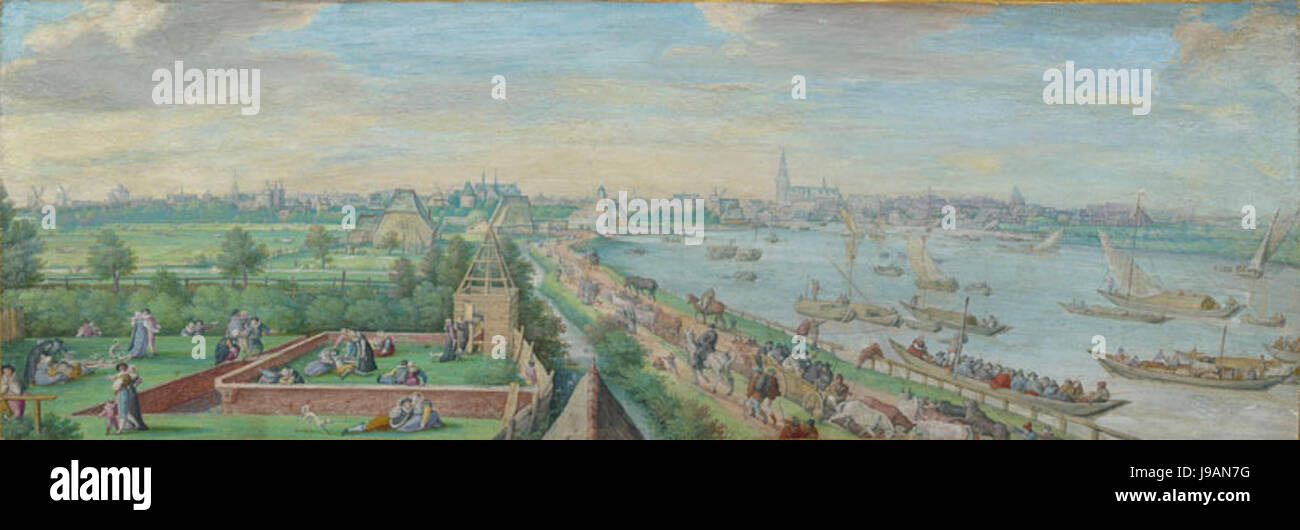 Profilo di Amsterdam, visto dal landside da Hans Bol 1589 Foto Stock