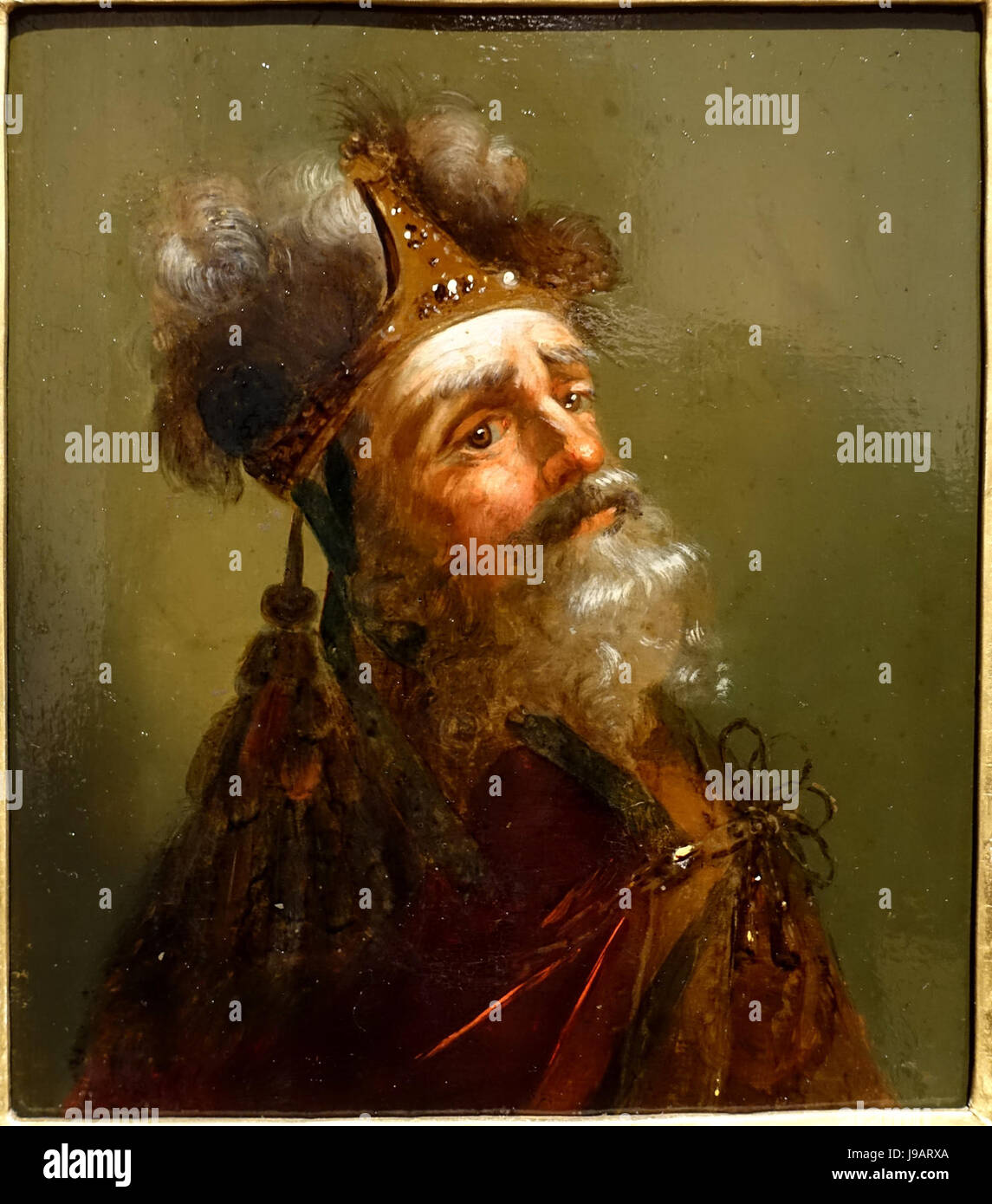 Ritratto di un uomo vecchio con una corona di piuma, artista sconosciuto, olio su legno villa Vauban città di Lussemburgo DSC06442 Foto Stock Ritratto di un uomo vecchio con una corona di piuma, artista sconosciuto, olio su legno villa Vauban città di Lussemburgo DSC06442 Foto Stock
