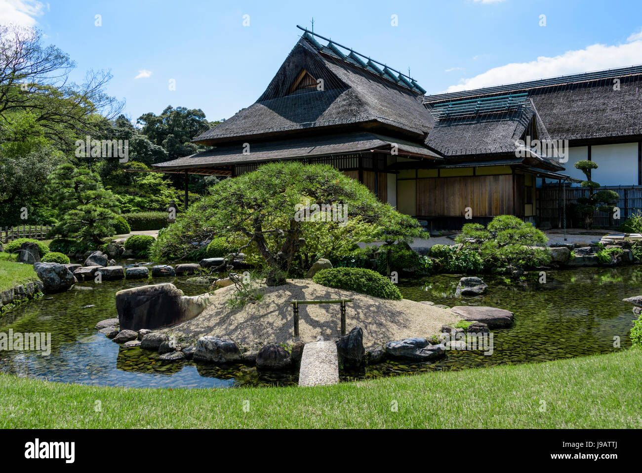 Giardino Korakuen Okayama, Enyo-tei House.tipico giardino giapponese. Foto Stock
