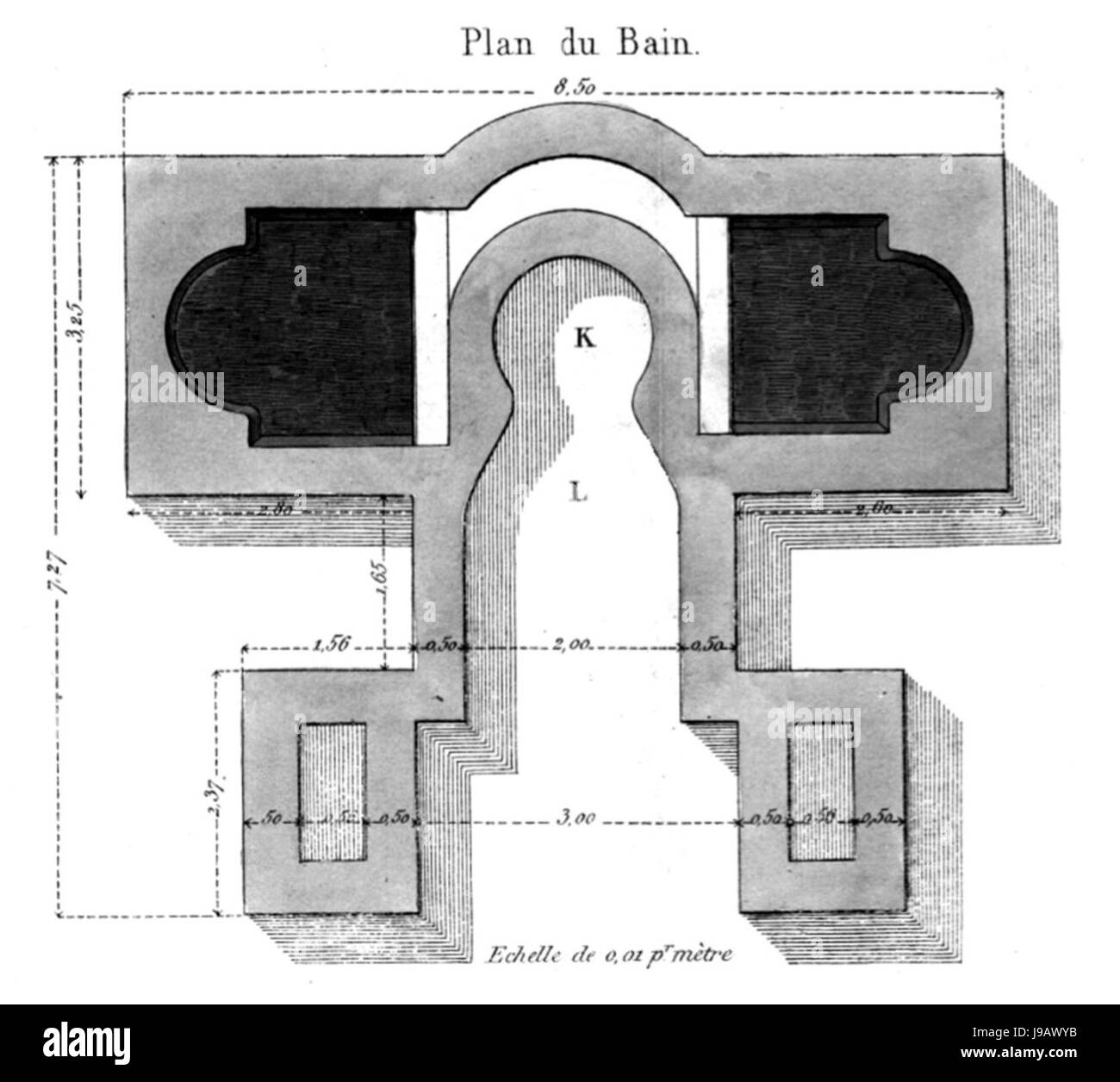 Habets Tekening (1871) opgraving villa Meerssen Onderste Herkenberg, 1865, badvertrek Foto Stock