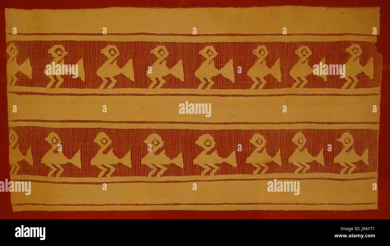 Frammento di tessili, Perù, Chimu o Chancay Chimu, nord o Central Coast, c. 1400 DC, cotone Krannert Art Museum, UIUC DSC06413 Foto Stock