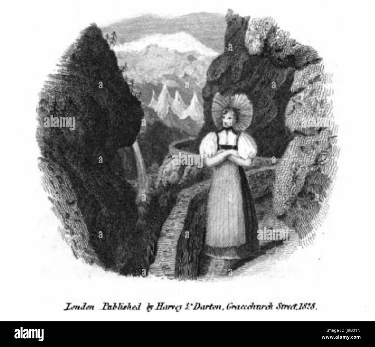 Une paysanne sur une route grave dans la falaise, sur une gorge Foto Stock