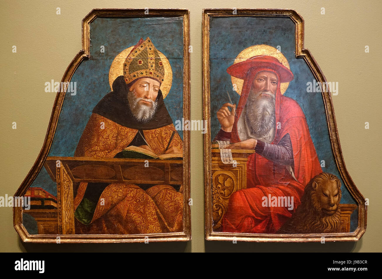 Sant Agostino e San Girolamo, Giovanni Ambrogio Bevilacqua, Milano, tempera e foglia oro su pannello in legno Blanton Museum of Art di Austin, Texas DSC07714 Foto Stock Sant Agostino e San Girolamo, Giovanni Ambrogio Bevilacqua, Milano, tempera e foglia oro su pannello in legno Blanton Museum of Art di Austin, Texas DSC07714 Foto Stock