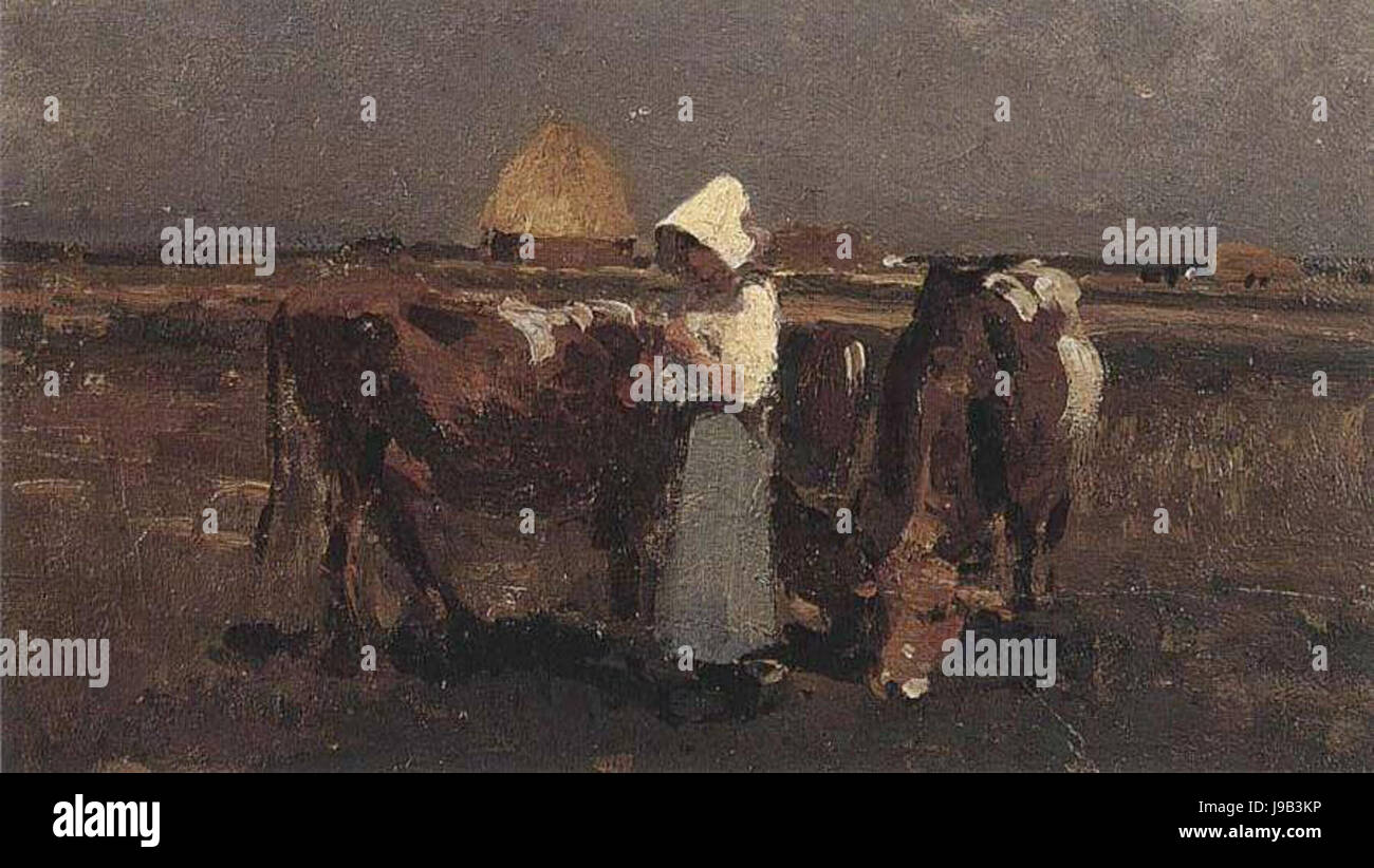 Nicolae Grigorescu Taranca pazind vaci la Barbizon Foto Stock